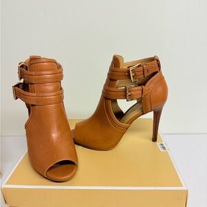 Michael Kors Tan Heeled Boots with Buckle Detail